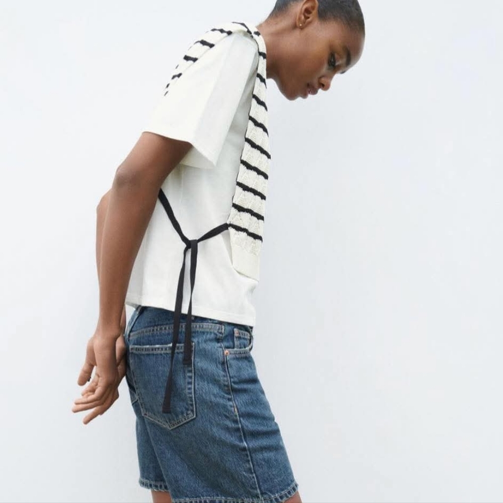 Zara Striped Knit Vest Combination T-Shirt with Side Bows Size Large - Picture 2 of 13